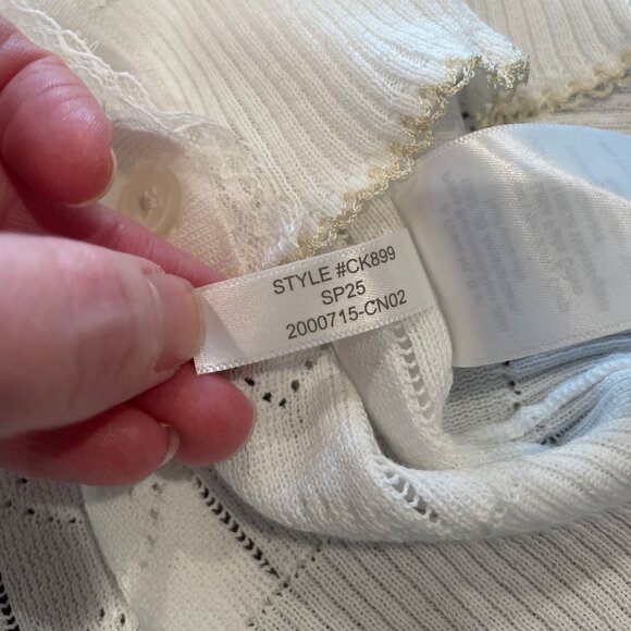 NWT J.Crew Sz L White Pointelle Short-Sleeve V-Neck Cardigan Ultra-Fine Cotton - Picture 9 of 9